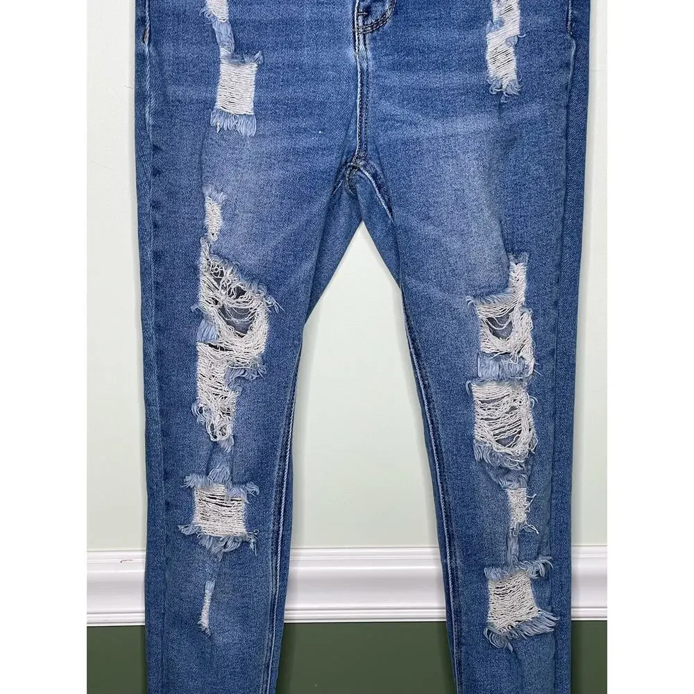 Wax + Jean Jeans Distressed‎ High Rise Skinny Ankle Medium Wash Blue 5 / 27